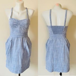 Aritzia Wilfred Chambray Mini Dress Bustier Blue Denim Jean 100% Cotton Sz 4